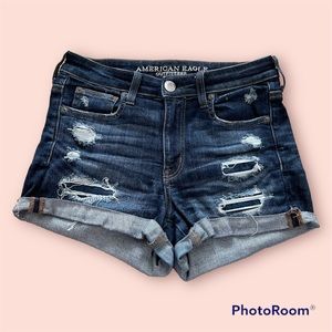American Eagle Dark Wash Next Level Stretch Distressed Jean Shorts